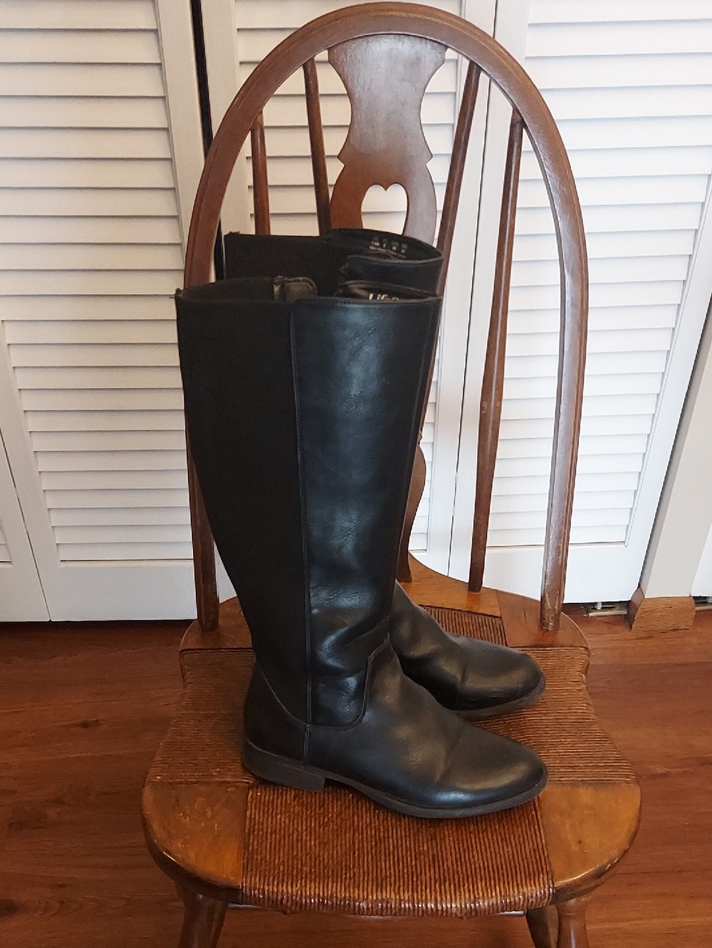 LifeStride Black Leather Knee-High Boots with Side Elastic Panel